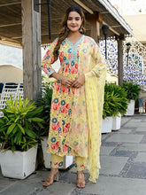 Yellow Floral Cotton Dupatta Set - pasoya